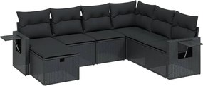 vidaXL 7 részes fekete polyrattan kerti ülőgarnitúra párnával