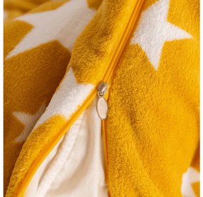 Mikroplüss ágyneműhuzat szett HVĚZDY sárga-narancssárga + mikroplüss lepedő SOFT 180x200 cm fehér, franciaágyhoz