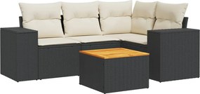 vidaXL 5 részes fekete polyrattan kerti kanapészett párnákkal