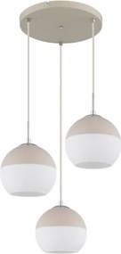 Globo 15999-3HR Függesztett lámpa, homokszínű matt fém, krómozott fém, fehér üveg, bézs textil kábel, magasság rövidíthető, ø: 425mm, M: 1200mm, 3x E27 60W 230V izzók nélkül