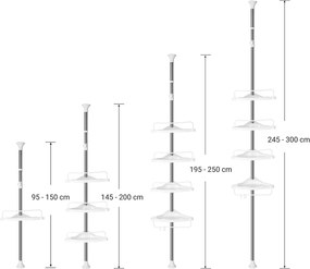 Állítható fürdőszoba sarokpolc, teleszkópos zuhanypolc, 95-300 cm