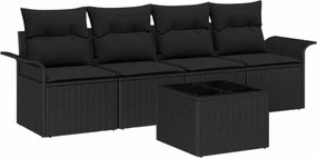 vidaXL Kanapé Szett párnával 5 pcs Fekete polirattan