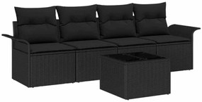 vidaXL Kanapé Szett párnával 5 pcs Fekete polirattan