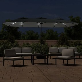 antracitszürke dupla tetős LED-es napernyő 449x245 cm