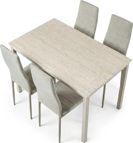 4 személyes étkezőszett szürke székekkel, travertin asztallal, asztal méret: 110x70x75cm, ASE-1039 CRM2