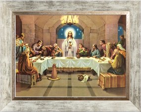 Utolsó Vacsora Vallásos Kép Fehér Díszített Keretben 30X40