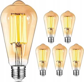 Led filament izzó E27 ST64 4W retro vintage füstös ámber meleg 6db