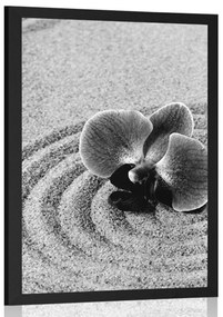 Poszter Zen kert orchudeával fekete fehérben