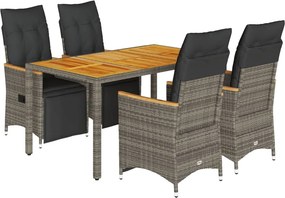 vidaXL 5 részes szürke polyrattan kerti bisztrógarnitúra párnákkal