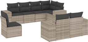 vidaXL 8 részes világosszürke polyrattan kerti ülőgarnitúra párnával