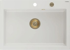 Mexen Elix 1 rekeszes gránit mosogató 700 x 500 mm, fehér, arany szifon - 6526701005-20-G