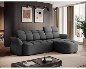 Sötétszürke bársony kinyitható-tárolóhelyes sarokkanapé (jobb oldali-heverő résszel) Beneth – ELTAP