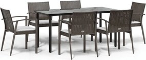 vidaXL 7 részes polyrattan és acél kerti étkezőgarnitúra párnával