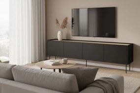 Desin TV-szekrény 220 cm fém lábakkal - fekete matt / nagano tölgy