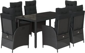 vidaXL 7 részes fekete polyrattan kerti étkezőgarnitúra párnával