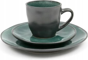 Kávéscsésze Szett 18DB-OS 6 Személyes Zöld Desszertes Tányér
