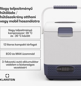 Klarstein SwiftFrost 12L hűtőtáska, 12V-24V/230V, -20 °C-ig, kompresszor, 2 teljesítményszint, LED kijelző