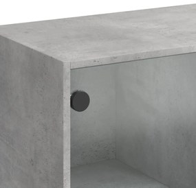 betonszürke dohányzóasztal üvegajtókkal 102 x 50 x 42 cm