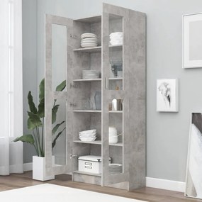 betonszürke szerelt fa vitrinszekrény 82,5 x 30,5 x 185,5 cm