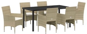 vidaXL Kert étkező szett párnával 7 pcs Bézs polirattan
