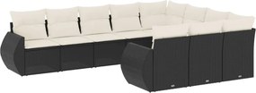 vidaXL 10 részes fekete polyrattan kerti ülőgarnitúra párnákkal
