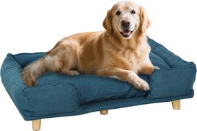 PawHut Kutya Kanapé, Háziállat Kanapé Párnával, Emelt Tervezésű Kutyaágy, Macska Kanapé, Kutya Dívány, Kutya Karosszék Fa Lábakkal, Poliészter, Sötét