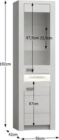 Vitrines szekrény, kőris fehér, INFINITY I-04