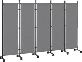 Outsunny 5-paneles térelválasztó 252 x 40 x 170 cm — Önálló, összecsukható privát képernyő 12 görgővel, acélváz, vízlepergető poliészter, sötétszürke