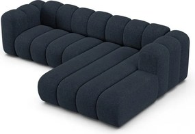 Sötétkék zsenília sarokkanapé (jobb oldali-heverő résszel) Lupine – Micadoni