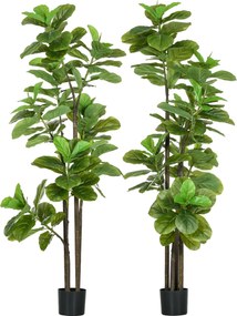 HOMCOM 2 db Mesterséges Növény Fiddle Leaf Fig Ficus Lyrata 180 cm Magas Cserépben, Nagy Mesterséges Fa Dekorációhoz | Aosom