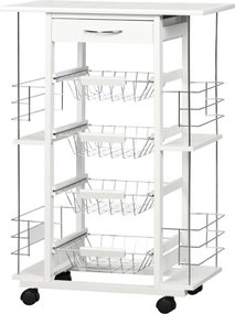 HOMCOM Konyhai Kocsi Kerekekkel Zöldség Kocsi Csempézett Pulttal Fiókkal, 4 Fémláda és 4 Oldalsó Fűszer Polccal Az Étkezőbe 57x37x83 cm Fehér | Aosom