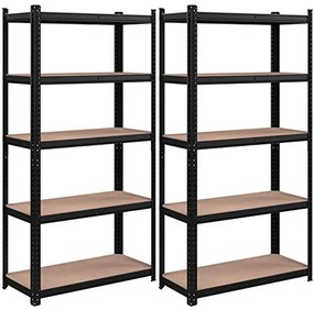 SONGMICS 2 db-os nagy teherbírású fém polcos készlet, 40 x 90 x 180 cm, fekete