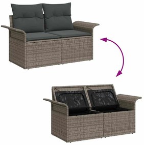 vidaXL Kerti Kanapé Szett tárolóval 6 pcs Szürke Poli rattan