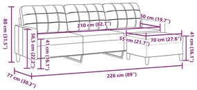 3 személyes világosszürke szövet kanapé lábtartóval 210 cm