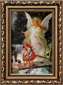 Vászonkép 19x14 Őrangyal Arany Angyal Díszített Fa Keret