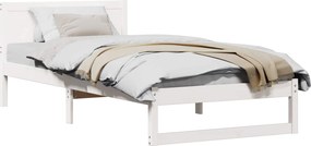 vidaXL Ágykeret fejtámlával Fehér 90 x 200 cm Tömör fenyőfa