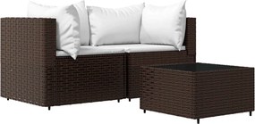 vidaXL 3 részes barna polyrattan kerti ülőgarnitúra párnával