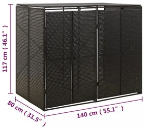 fekete polyrattan dupla kerekeskuka tárolófészer 140x80x117 cm
