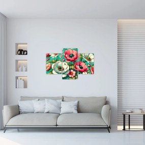 Kép - Virágok kék háttéren (90x60 cm)