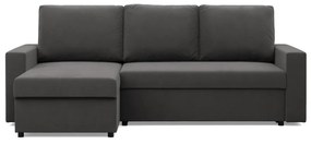 Zeus sarokkanapé, 2 ágyneműtartóval, egyenes kartámasz, szövet anyag, univerzális oldal, hab töltet, szürke