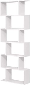 6 szintes könyvespolc és térelválasztó, nyitott tárolópolc, 70 x 24 x 190,5 cm, fehér