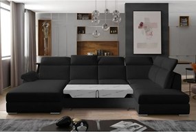 Fekete kinyitható sarokkanapé (jobb oldali-U alakú) Evanell – ELTAP