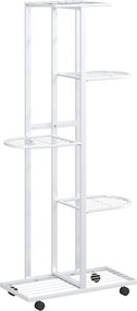 vidaXL 5 szintes fehér vas virágtartó állvány kerekekkel 44x23x100 cm