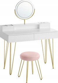 Glamour fésülködőasztal forgatható Led tükörrel rózsaszín ülőfelület arany lábakon