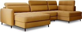 Sárga bársony kinyitható-tárolóhelyes sarokkanapé (jobb oldali-U alakú) Berrto – ELTAP