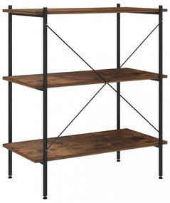 fekete és sötét faszínű 3 szintes polcrendszer 80x40x92 cm