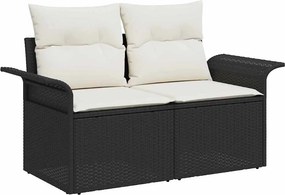 vidaXL Kerti kanapé párnával Fekete 141 x 62 x 69 cm polirattan