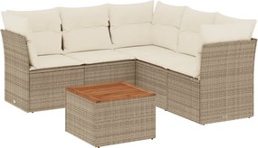 vidaXL 6 részes bézs polyrattan kerti ülőgarnitúra párnával