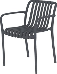Outsunny 4 darab egymásra rakható teraszszék – lamellás karfás, ergonomikus kültéri székek kertbe és erkélyre, 120 kg teherbírás, sötétszürke | Aosom