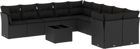 vidaXL 11 részes fekete polyrattan kerti ülőgarnitúra párnákkal